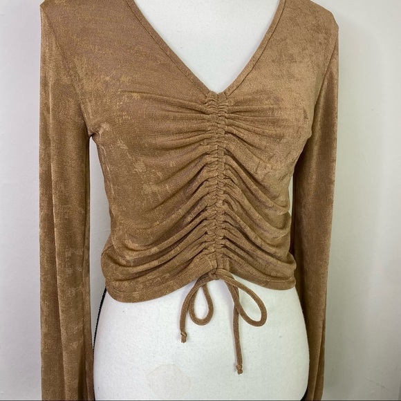 NWT‎ Just Polly Tan Drawstring Crop Womens Top Size M - Picture 3 of 10